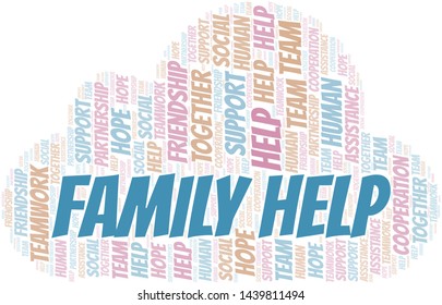Family Help word cloud. Vector made with text only.