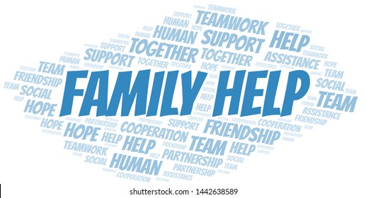 Family Help word cloud. Vector made with text only.