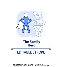 Family hero light blue concept icon. Child role in dysfunctional families abstract idea thin line illustration. Isolated outline drawing. Editable stroke. Arial, Myriad Pro-Bold fonts used