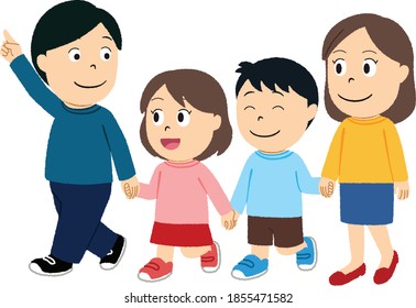 Family holding hand together, include father mother son and daughter.