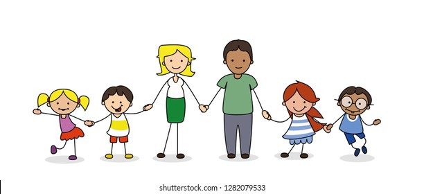 family holding hands, children and parents illustration