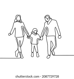 family holding hands oneline continuous single line art