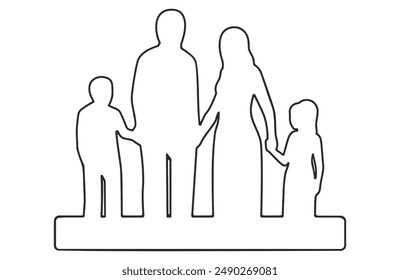 Family holding hands, outline icon. A father and a mother with two children. Small family, parents, married, couples. 