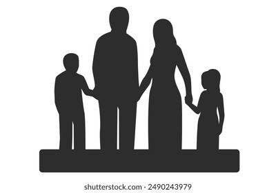 Family holding hands, silhouette illustration. A father and a mother with two children. Small family, parents, married, couples. 