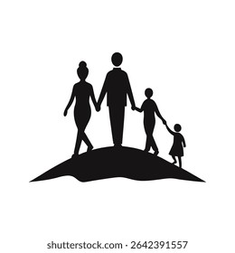 Family Holding Hands and Walking Together Silhouette