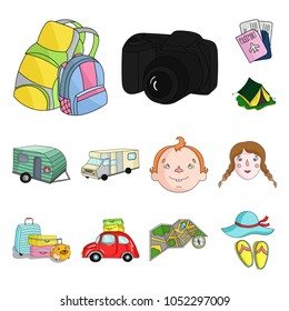 Family holiday cartoon icons in set collection for design. Recreation and equipment. vector symbol stock web illustration.