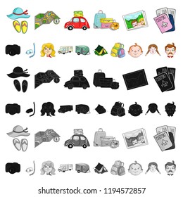 Family holiday cartoon icons in set collection for design. Recreation and equipment. vector symbol stock web illustration.