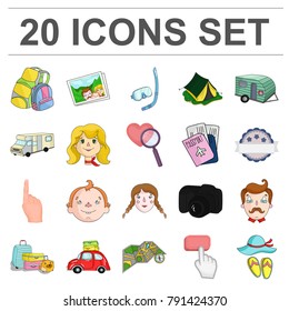 Family holiday cartoon icons in set collection for design. Recreation and equipment. vector symbol stock web illustration.