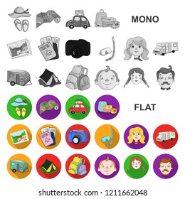 Family holiday flat icons in set collection for design. Recreation and equipment. vector symbol stock web illustration.