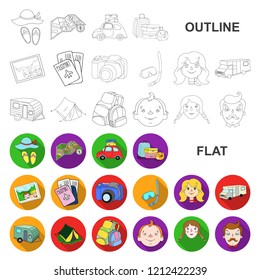 Family holiday flat icons in set collection for design. Recreation and equipment. vector symbol stock web illustration.