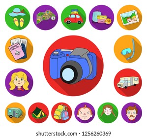 Family holiday flat icons in set collection for design. Recreation and equipment. vector symbol stock web illustration.
