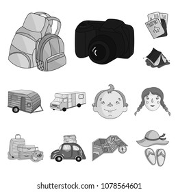 Family holiday monochrome icons in set collection for design. Recreation and equipment. vector symbol stock web illustration.