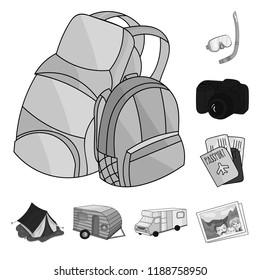 Family holiday monochrome icons in set collection for design. Recreation and equipment. vector symbol stock web illustration.