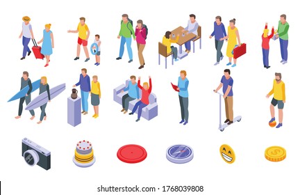 Family holidays icons set. Isometric set of family holidays vector icons for web design isolated on white background