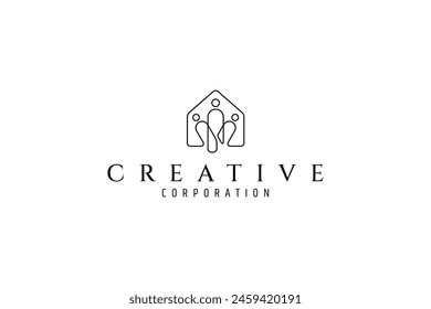 family home care logo in line art template vector design style