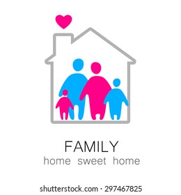 Family and home concept. Silhouette family icon and house. 
