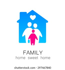 Family and home concept. Silhouette family icon and house. 