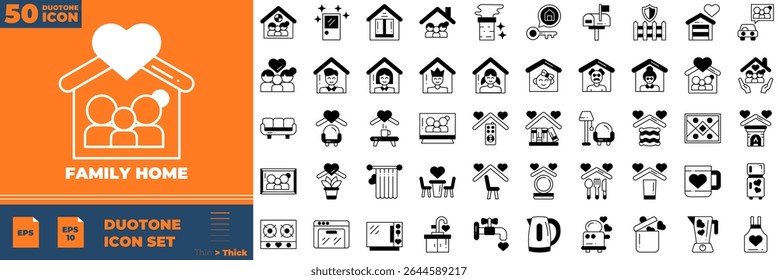 Family Home Duotone Editable Icons set. Vector illustration in modern thin duotone style of family home icons: safety, protect, child, etc