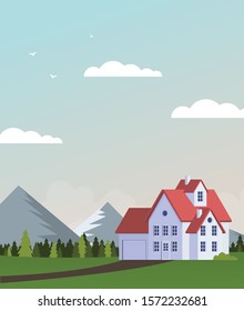 Family home in flat style. Vector illustration.