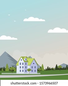 Family home in flat style. Vector illustration.