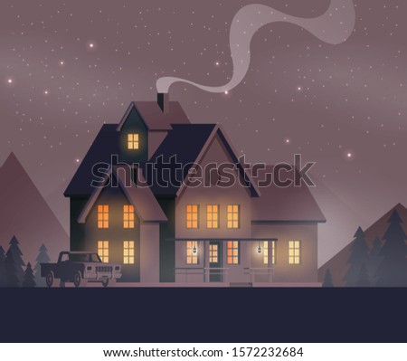 Family home in flat style. Vector illustration.