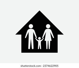 Family Home Icon House Parents Cild Mother Father Son Loving Unity Care Holding Hands Together Black White Shape Line Outline Sign Symbol EPS Vector