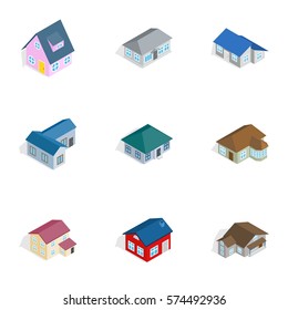 Family home icons set. Isometric 3d illustration of 9 family home vector icons for web