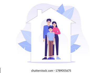 Family at home, insurance services concept. Parents love and care. Insurance for family life protection. Isolated vector illustration for web, banner, poster, flyer, ui