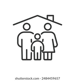 Family home, in line design. Home, house, home, shelter, family life, family living on white background vector. Family home editable stroke icon.