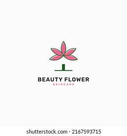 Family home logo design concept, real estate icon, home decor shop emblem with spring flowers. Home health, beauty care. Vector graphic illustration