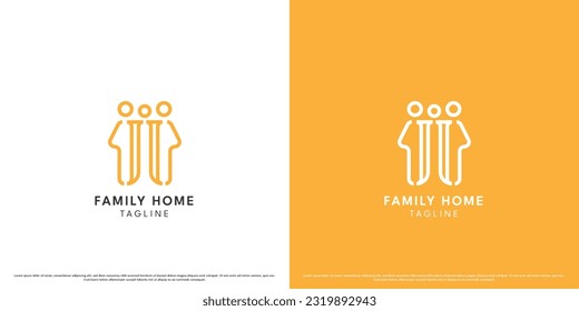 Family home logo design illustration. Creative silhouette of family house father mother son flat simple minimalist solid. Happy living comfort design. Perfect for corporate building web app icons.