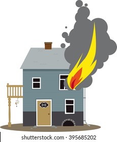 Family Home On Fire, Flames Coming Out Of A Window, EPS 8 Vector Illustration