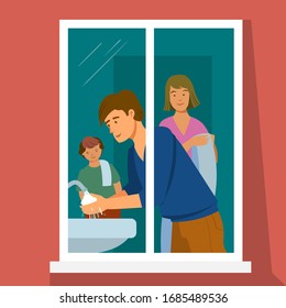 The family is in home quarantine. In the window you can see my father washing his hands