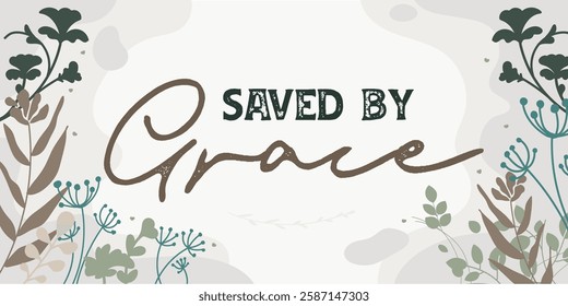 Family Home Religious Quotes Grace vector ready print in Natural Background Frame for Wall art Interior, wall decor, Banner, Sticker, Label, Greeting card, Tag