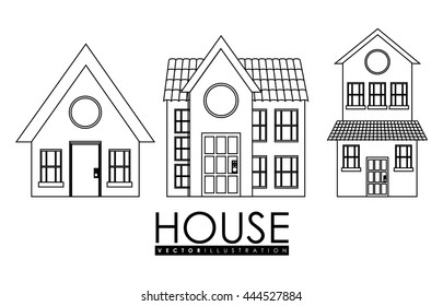 Family home represented by traditional house with door and windows design, isolated and flat illustration