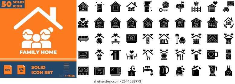Family Home Solid Editable Icons set. Vector illustration in modern thin solid style of family home icons: safety, protect, child, etc