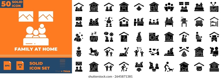 Family At Home Solid Editable Icons set. Vector illustration in modern thin solid style of family at home icons: baby, children, people, etc