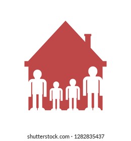 Family in home symbol. kind in house sign icon. Parents and children. Vector illustration
 
