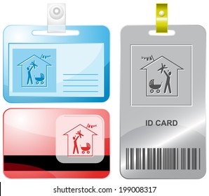 Family home. Vector id cards.