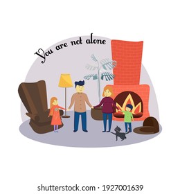Family at home vector illustration. Flat tiny together joy persons concept.