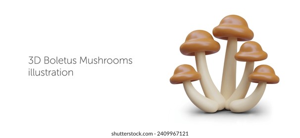 Family of honey fungus in realistic style. Concept of organic forest ingredients. Natural products. Illustration for seasonal menu. Commercial template for forest tours, camping