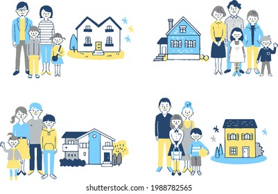 Family and house 4 pairs set