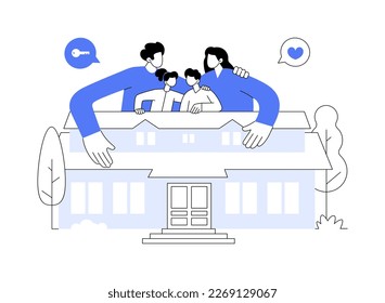 Family house abstract concept vector illustration. Single-family detached home, family house, single dwelling unit, townhouse, private residence, mortgage loan, down payment abstract metaphor.