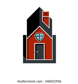 Family house abstract icon, harmony at home concept. Simple building constructed with bricks, architecture theme symbol.