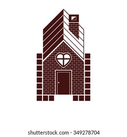 Family house abstract vector icon, harmony and love concept. Simple building constructed with bricks, architecture theme symbol.