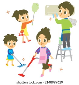 Family, house cleaning, vector file	