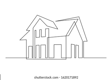 Family house in continuous line art drawing style  Suburban home minimalist black linear sketch isolated white background  Vector illustration