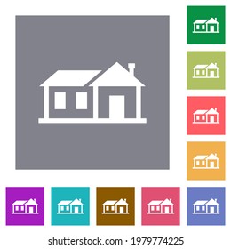 Family house flat icons on simple color square backgrounds
