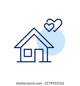 Family house and hearts. Marriage and honeymoon. Pixel perfect, editable stroke icon