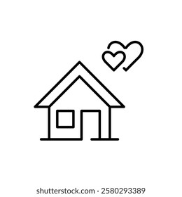 Family house and hearts. Marriage and honeymoon. Pixel perfect vector icon